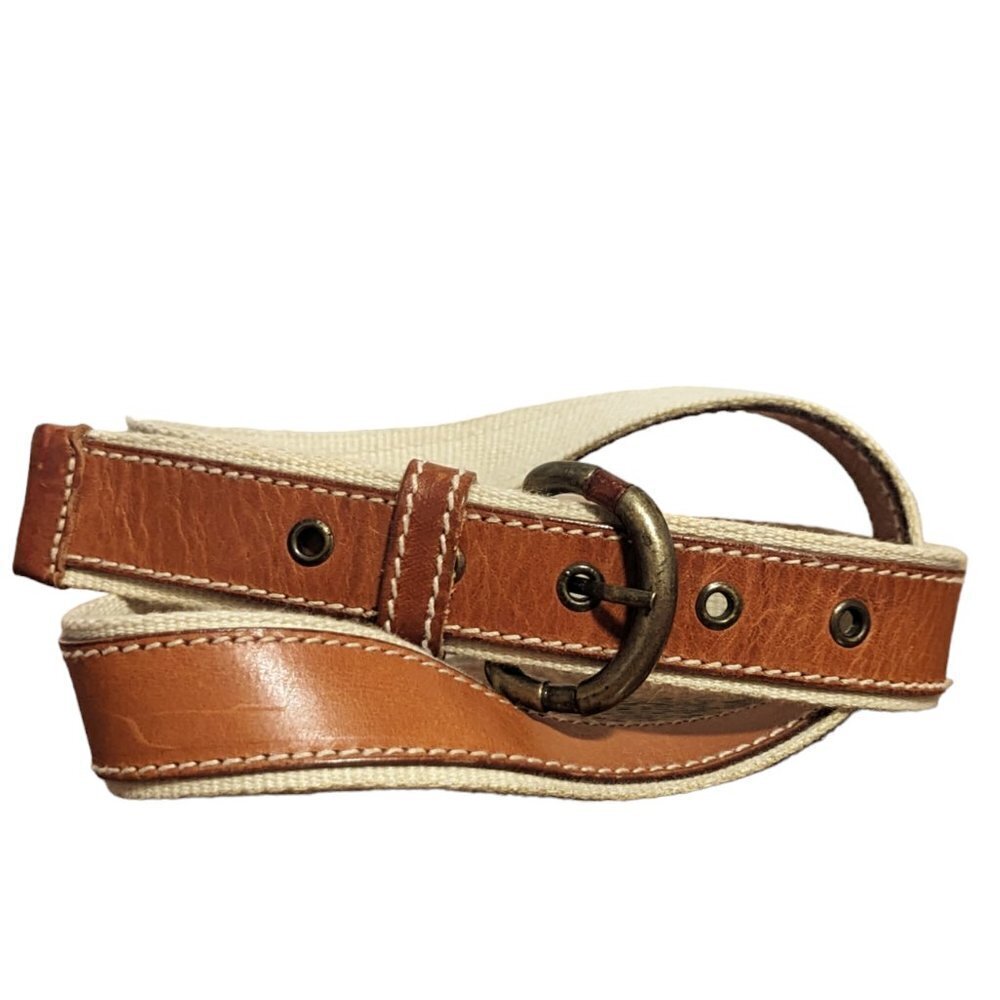 Vintage Leather Canvas Belt 80’s Preppy Classic Stacked